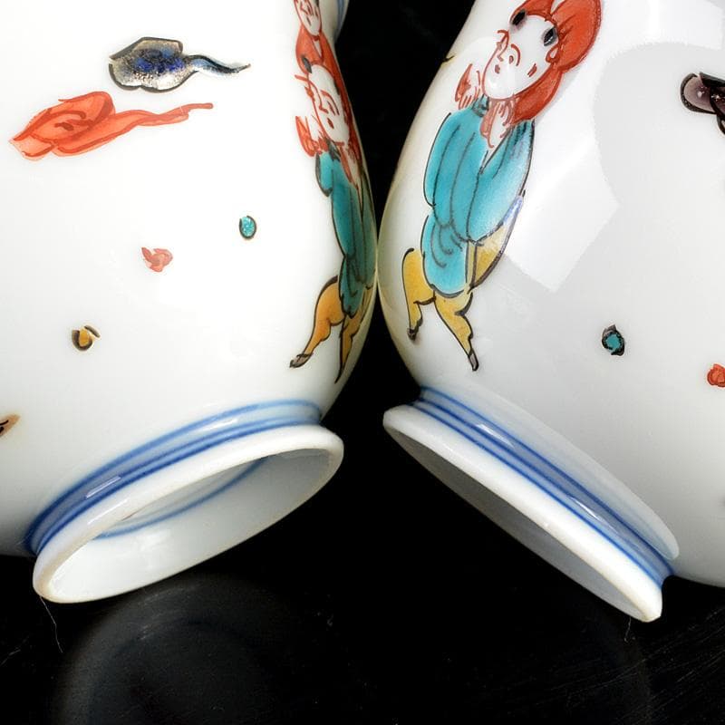 九谷焼　堀江青光造　色絵唐子文　波出茶碗　数茶碗　10客　共箱　V　6207C