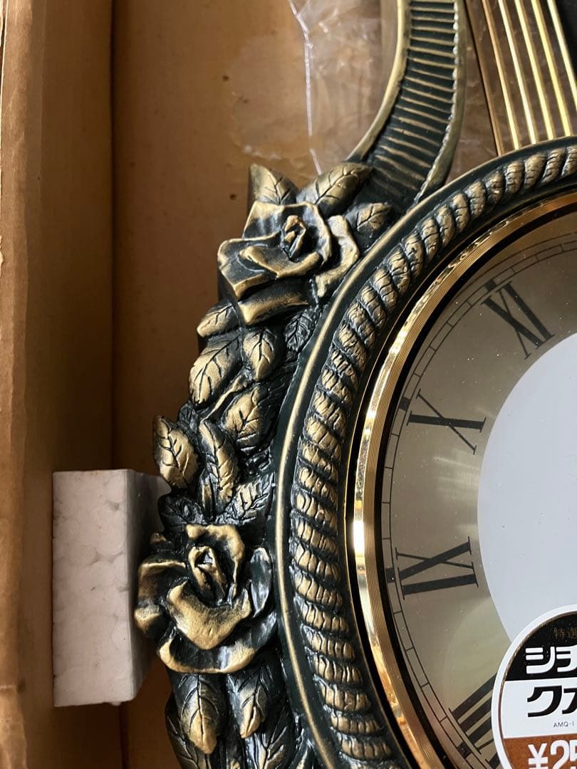 バラのブロンズ調掛け時計、ブロンズ調クォーツ掛け時計、新品時計、デッドストック