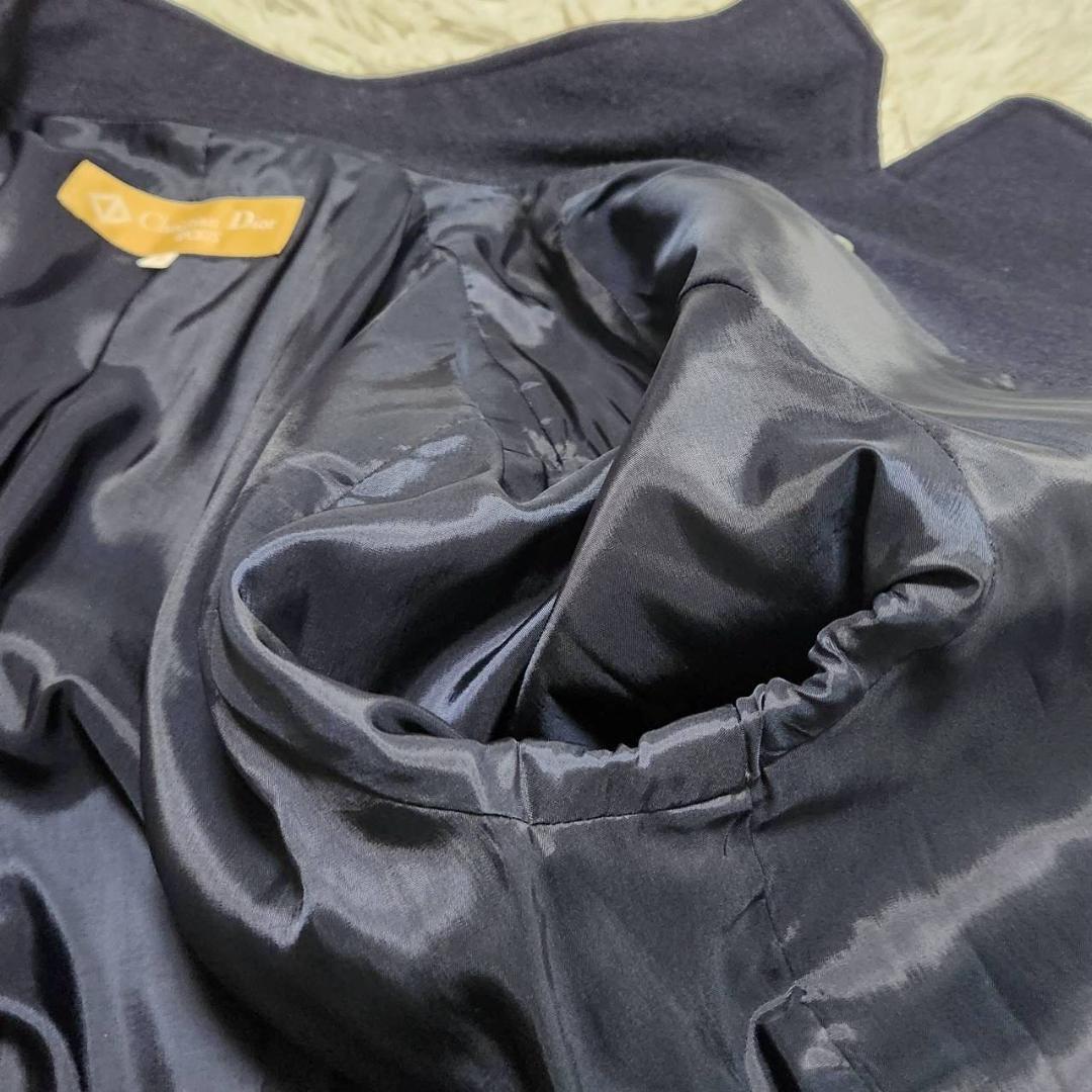 ディオール ウールコート レディースM スエード切替 ベルト ジャケット 美品