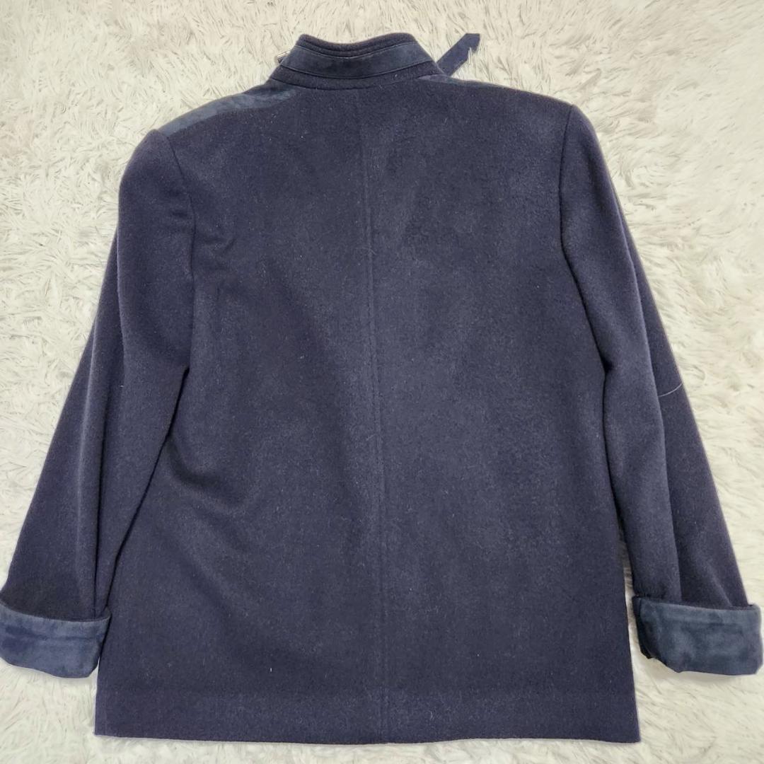 ディオール ウールコート レディースM スエード切替 ベルト ジャケット 美品