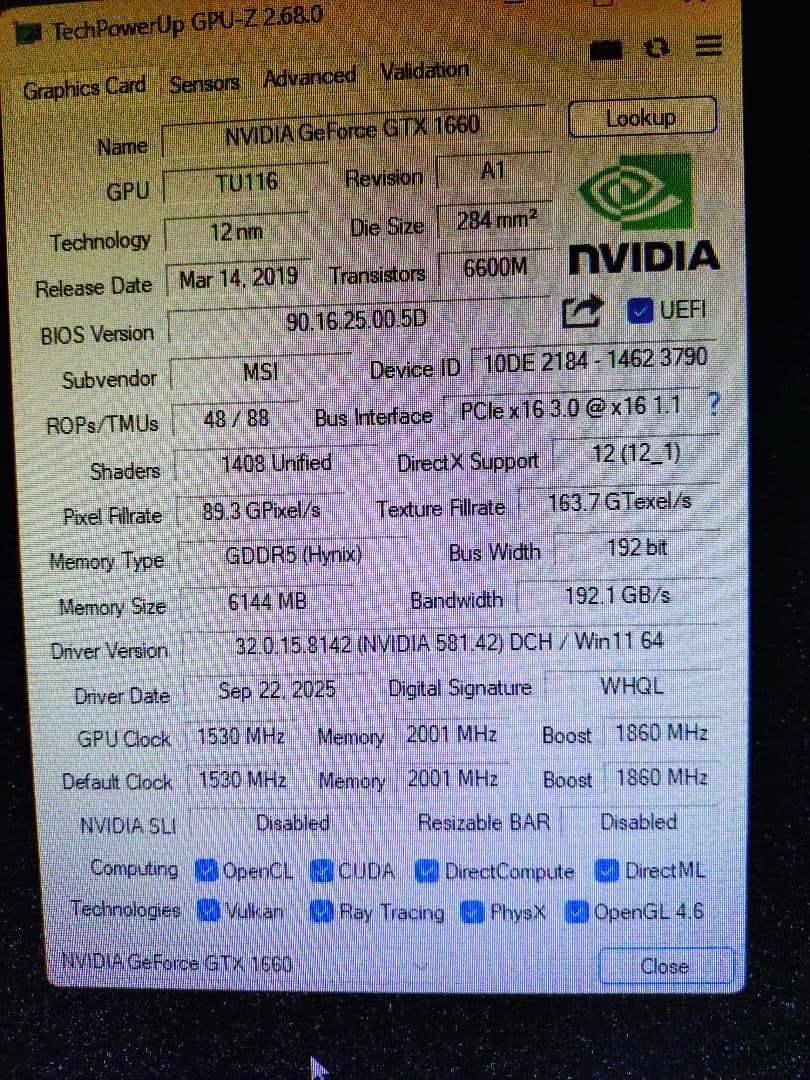 グラフィックボード・グラボ・ビデオカード MSI GeForce GTX 1660