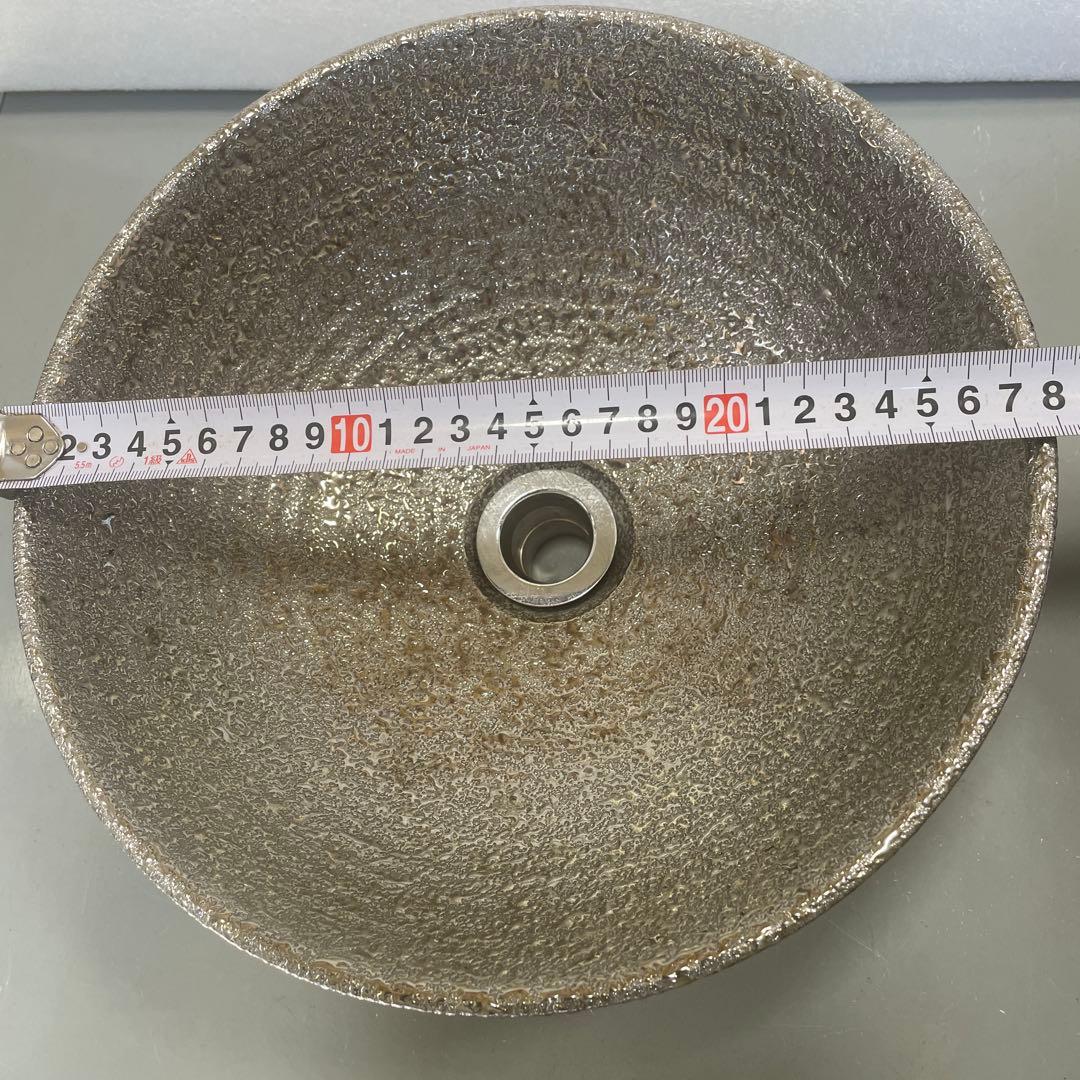 シルバー金属製？置き型手洗器ボウル 直径約28cm 排水口約3cmQW4473