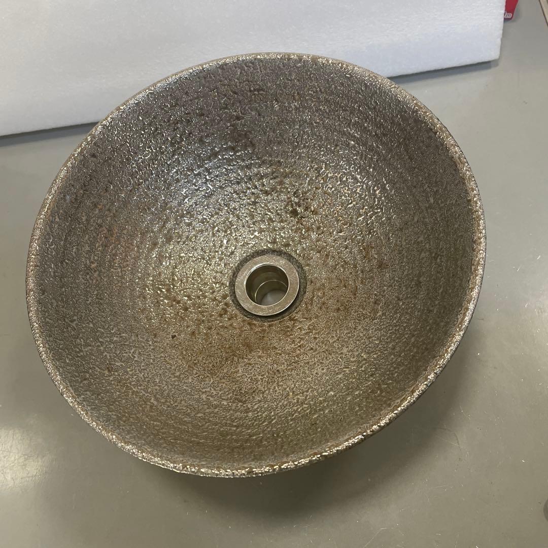 シルバー金属製？置き型手洗器ボウル 直径約28cm 排水口約3cmQW4473