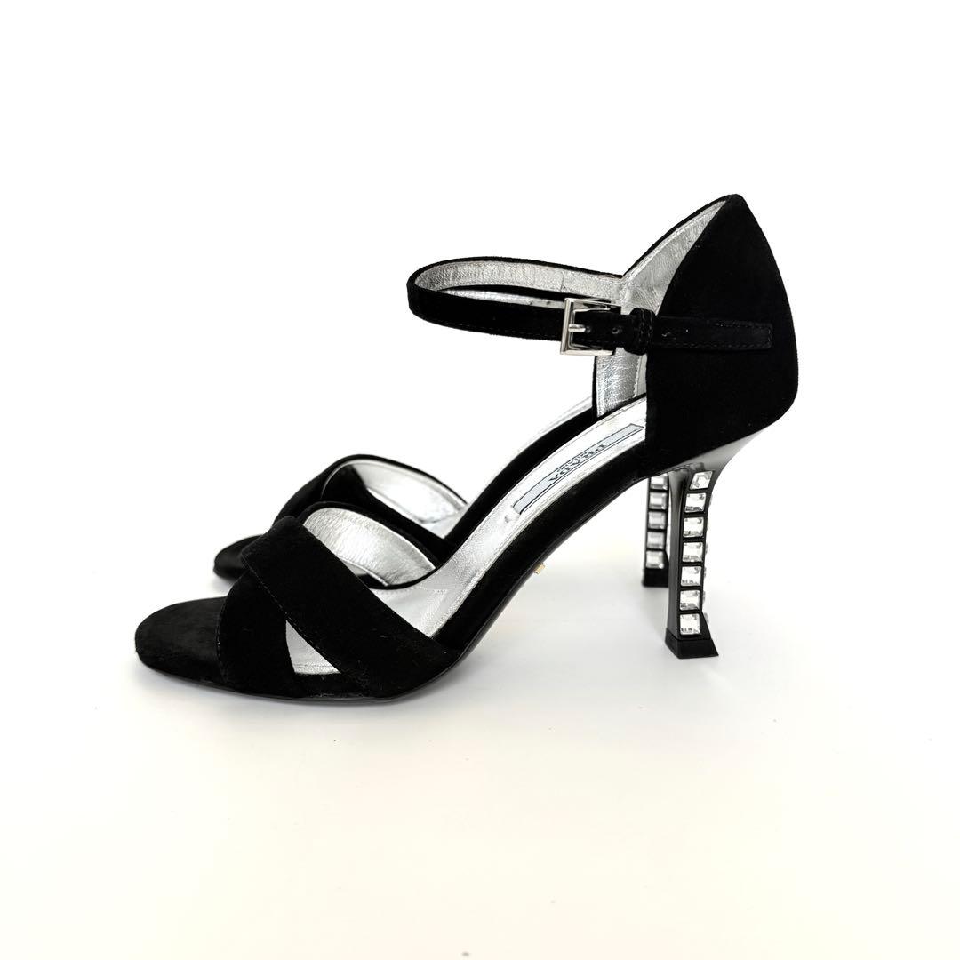 【美品】PRADA プラダ ミュール ラインストーン アングルベルト