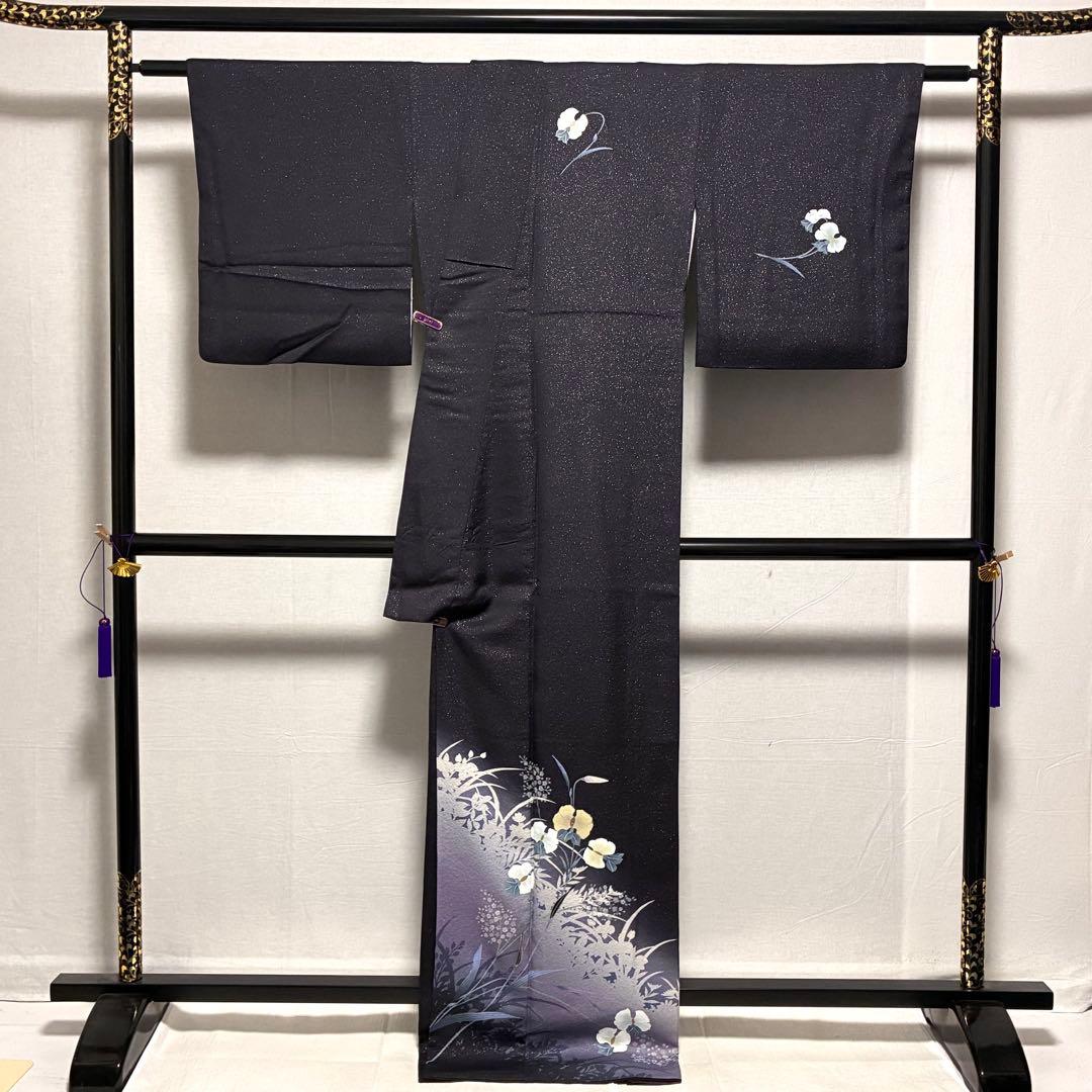 D12 訪問着 京友禅の巨匠 頼田勉 胡蝶蘭 金通し 正絹 着物 袷 極美品