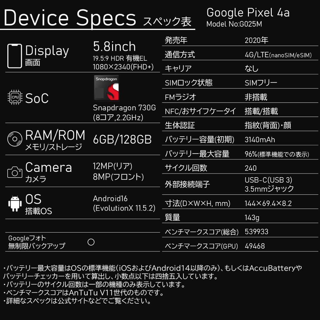 【Android16】Google Pixel 4a SIMフリー