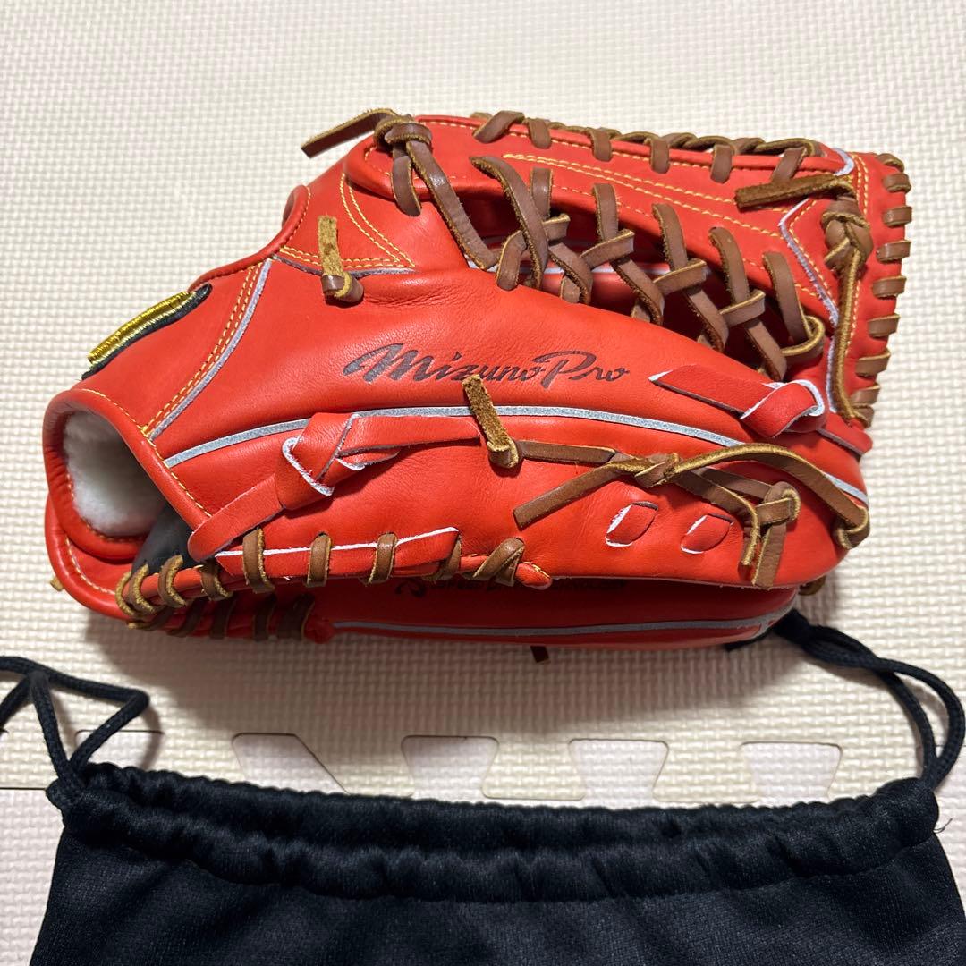 【美品】Mizuno Pro 野球グローブ スプレッドオレンジ サイズ15軟式用