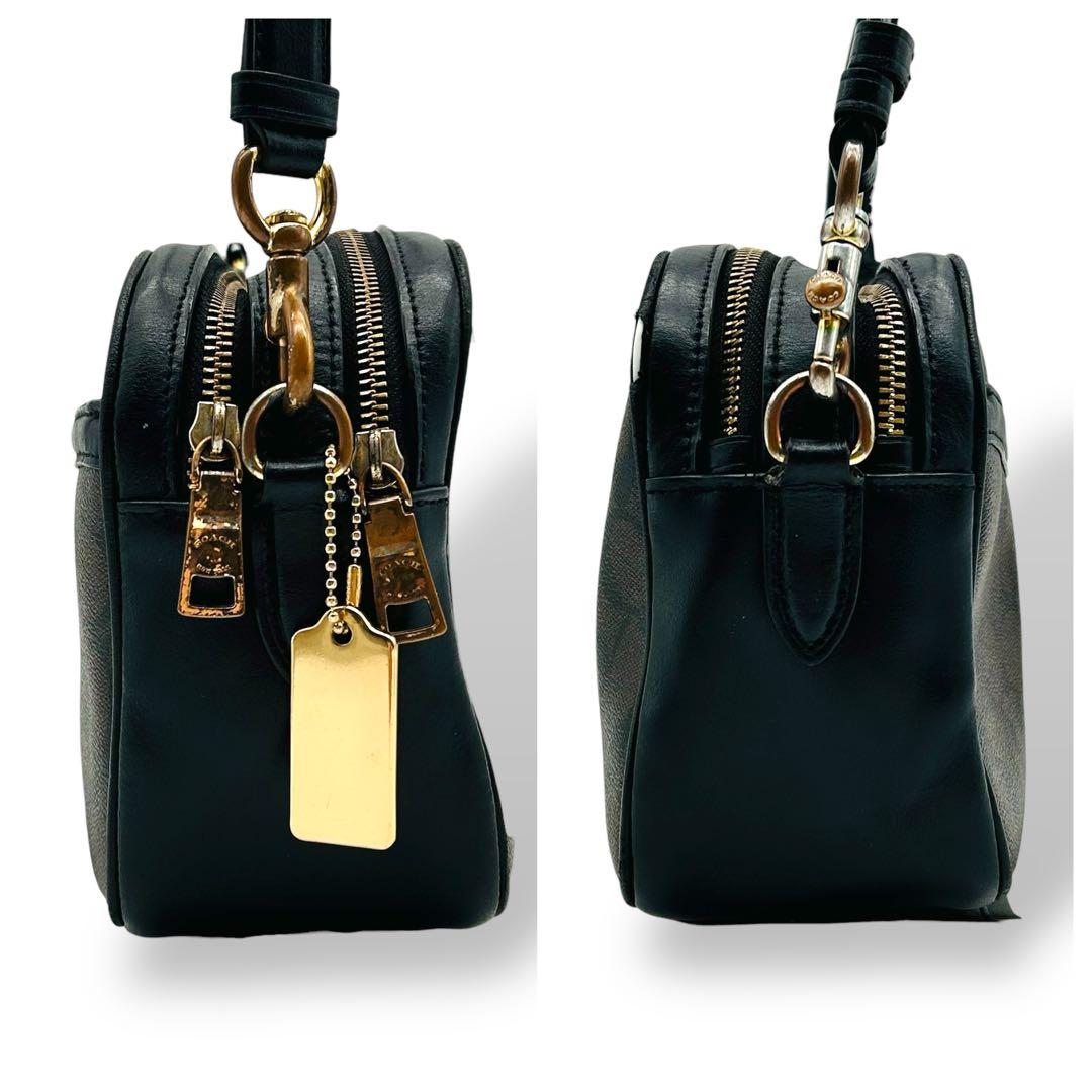 【人気】COACH コーチ　ショルダーバッグ ブラウン×ブラック　レザー　良品