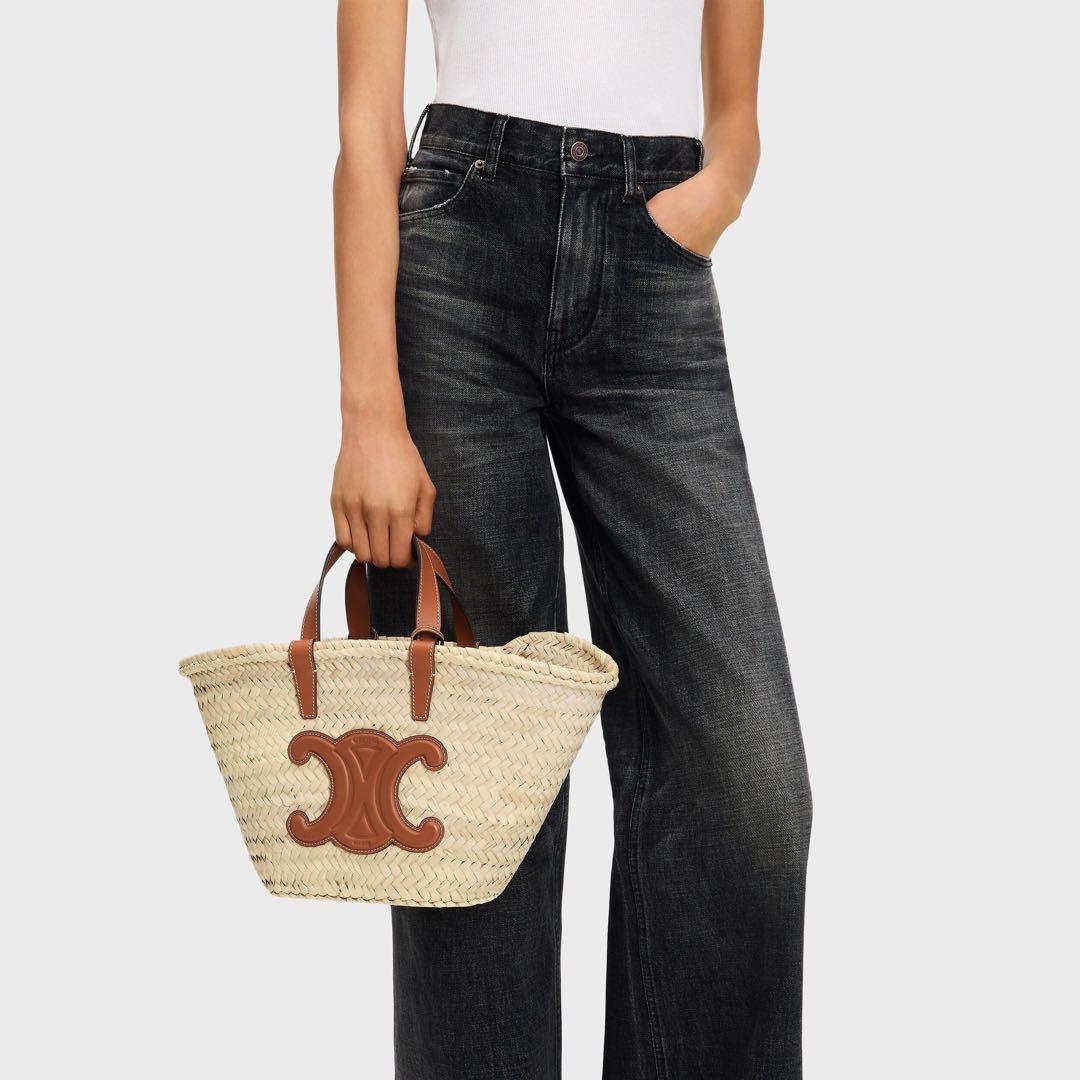 CELINE クラシック パニエ / ラフィア ＆ カーフスキン