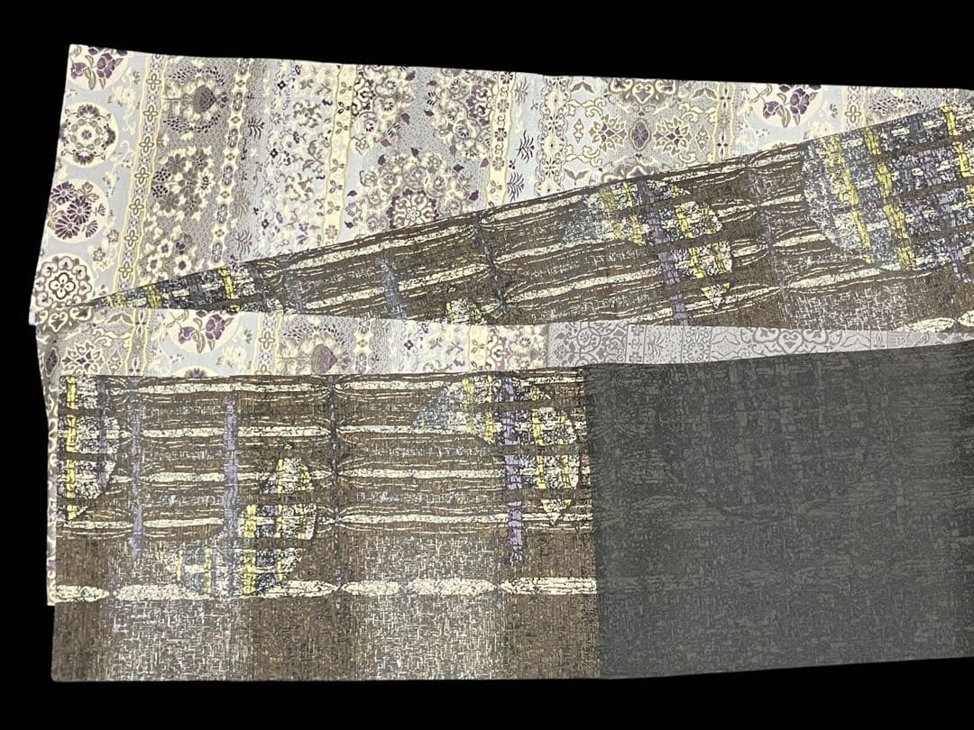 リバーシブル 袋帯 六通柄 正絹 欧風華文 縦縞 月 未使用 イ6179