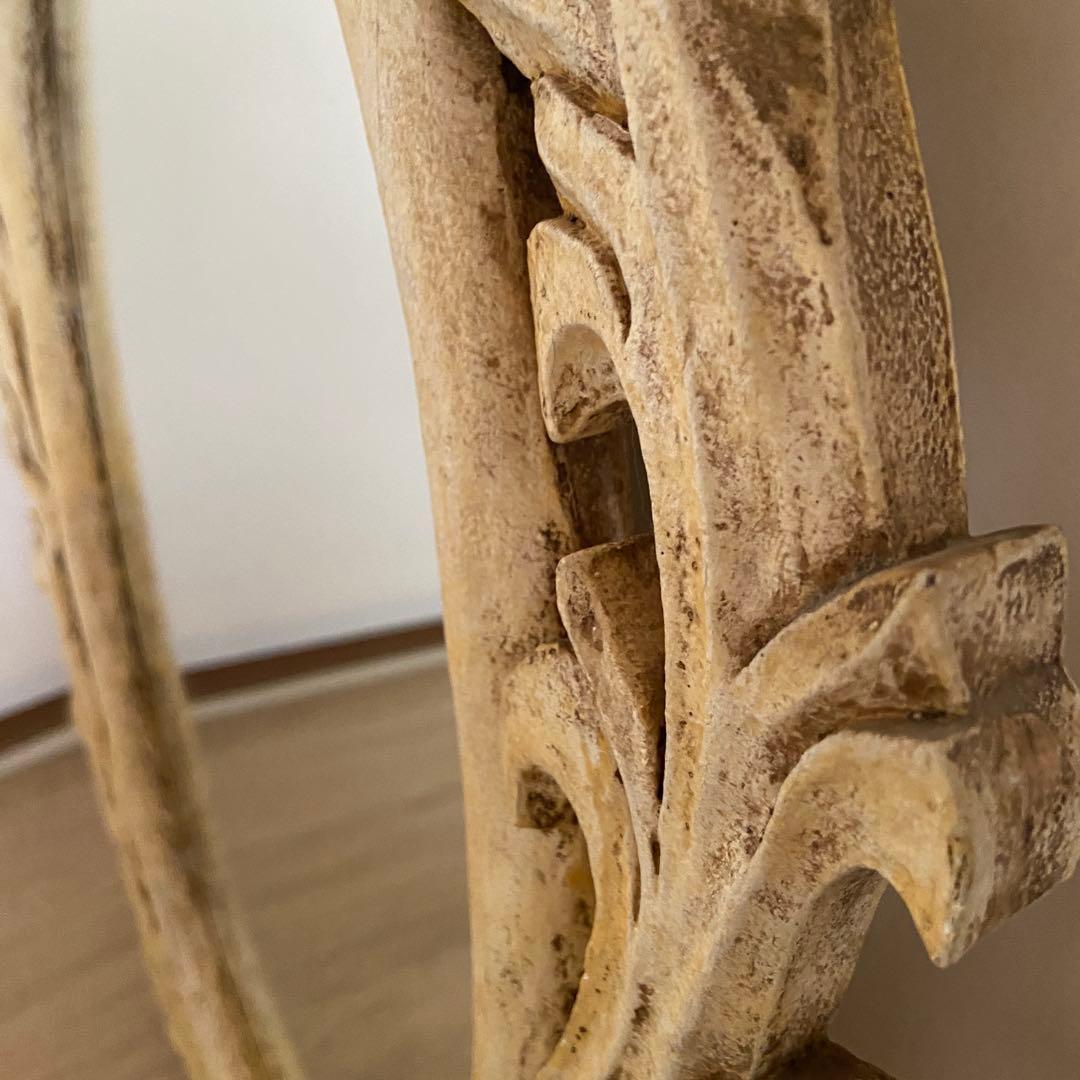 アンティーク　楕円形　壁掛け鏡　ミラー　彫刻