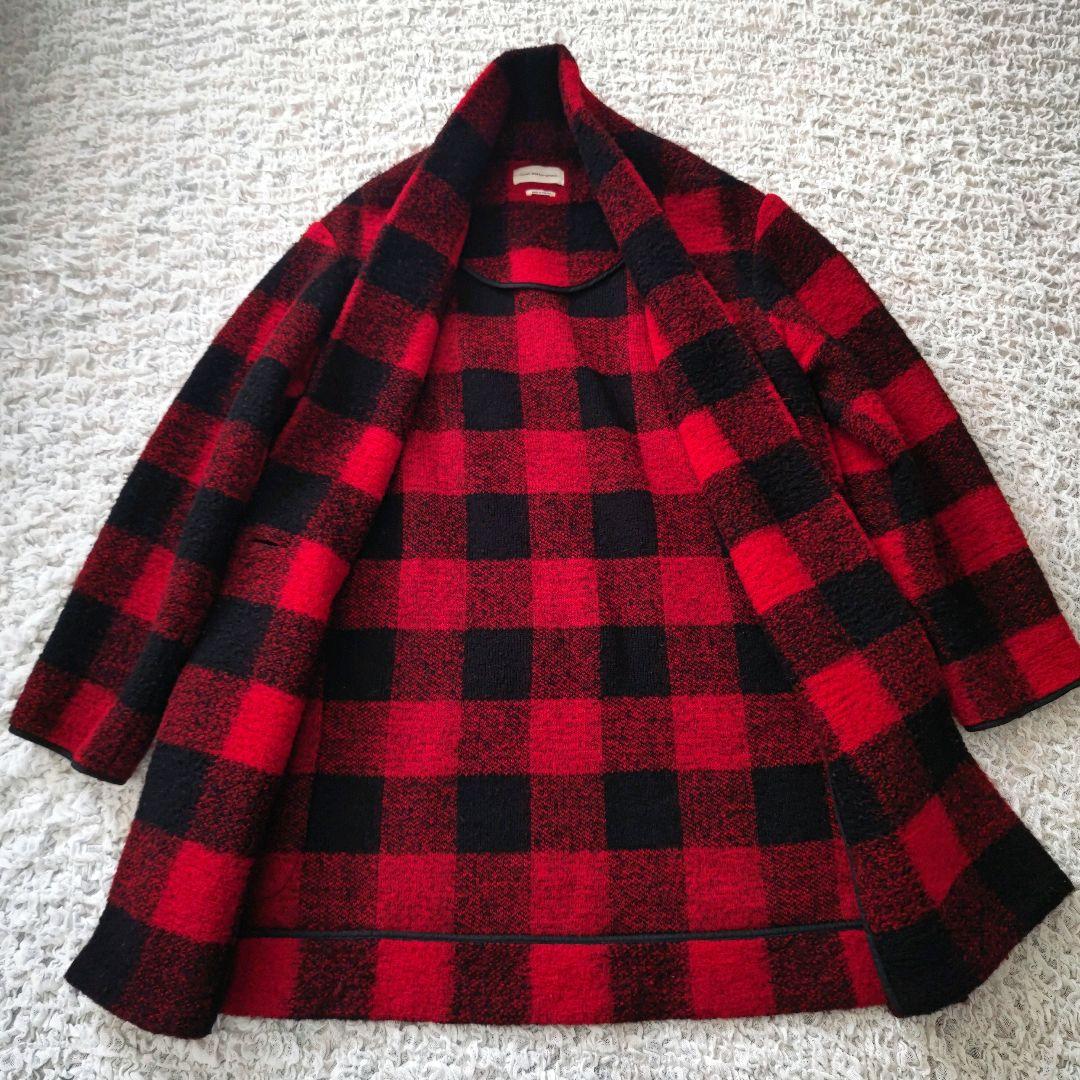 イザベルマラン エトワール　ウール混　レッドチェック　ニットコート　34
