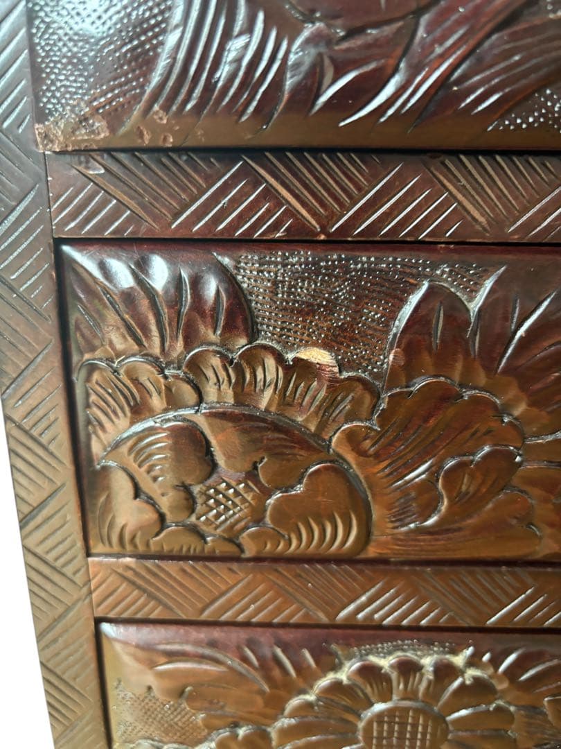 軽井沢彫り　チェスト　箪笥　伝統工芸　薬箪笥 小引き出し 和彫　子箪笥