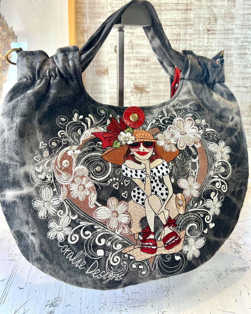 お纏めリクエスト＊ロラライハリス♡ブラックWデニム絞りバッグ♡ベロアのショルダー