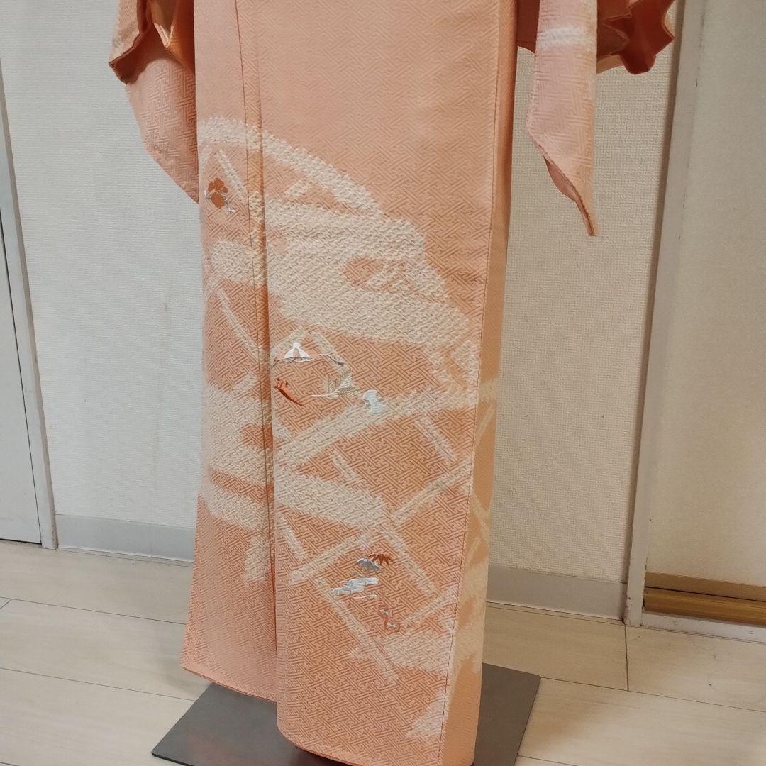 ぱんだ丸☆訪問着 トールサイズ　絞り 宝物柄の和刺繍 淡いピンク色