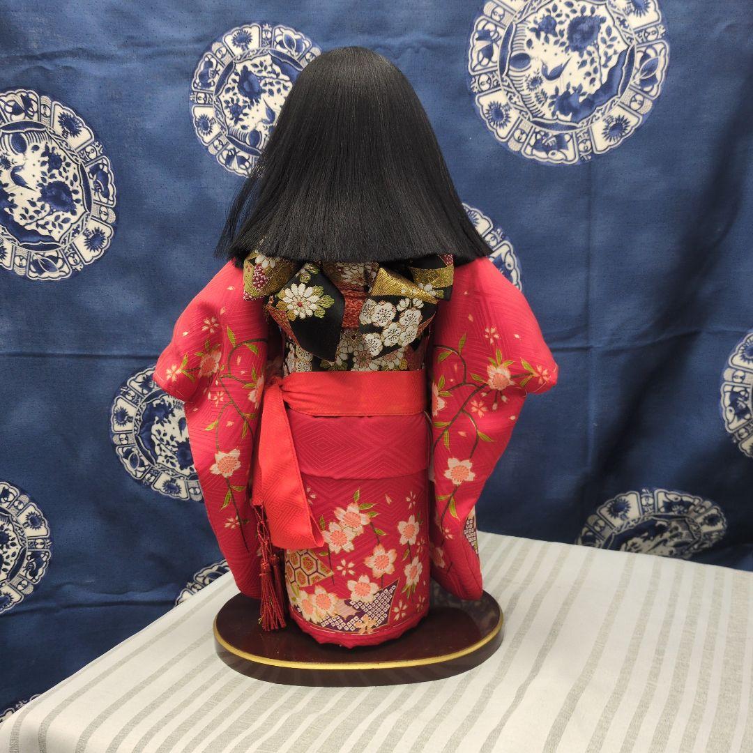 市松人形 赤色着物 ガラスケース入り