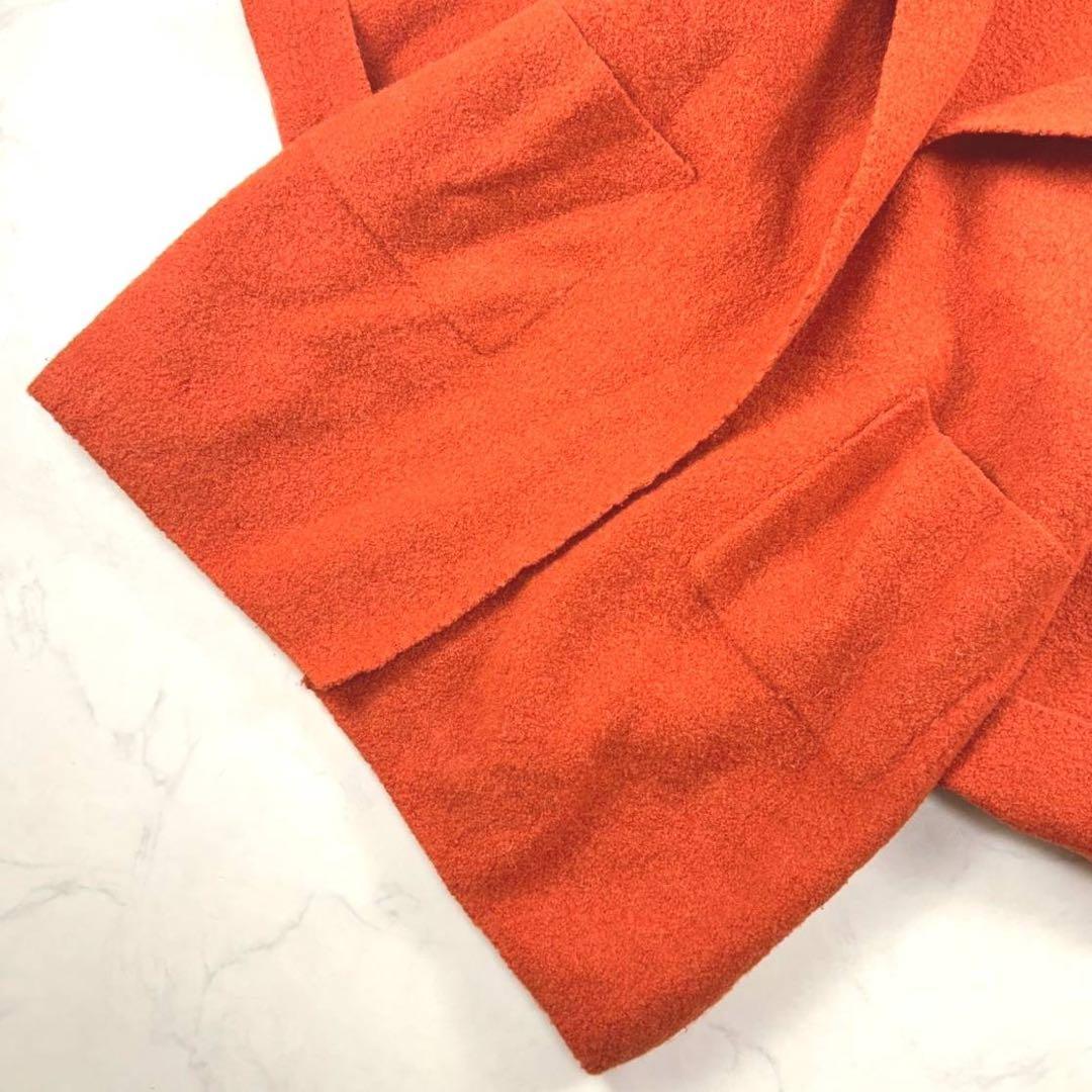 45R ウール縮絨フードコート ガウンコート オレンジ 軽量 ゆったり Lサイズ