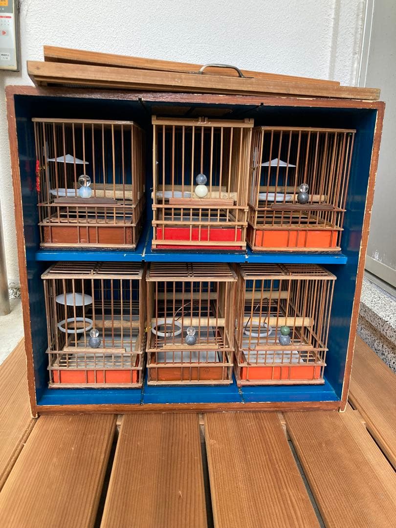 竹細工　めじろかご　鳥かご　 6個　木製寝かせ箱セット