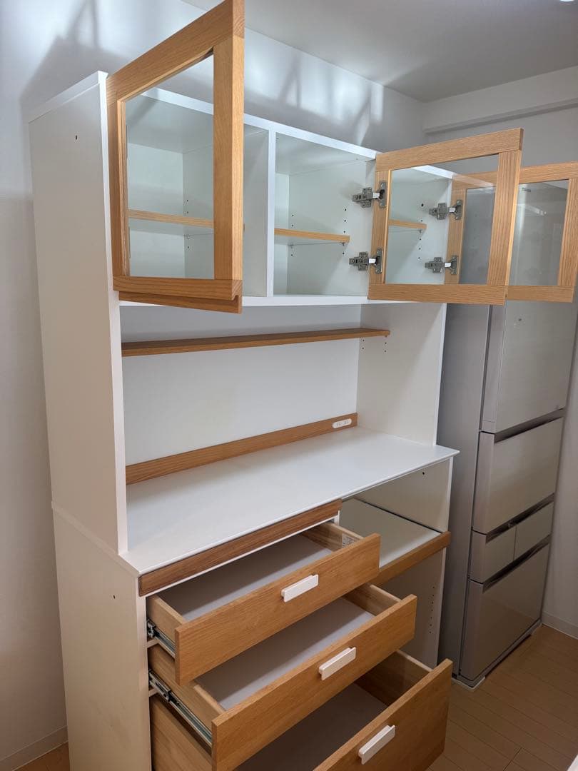 モモナチュラル　食器棚　CUPBOARD 120WH 01+02
