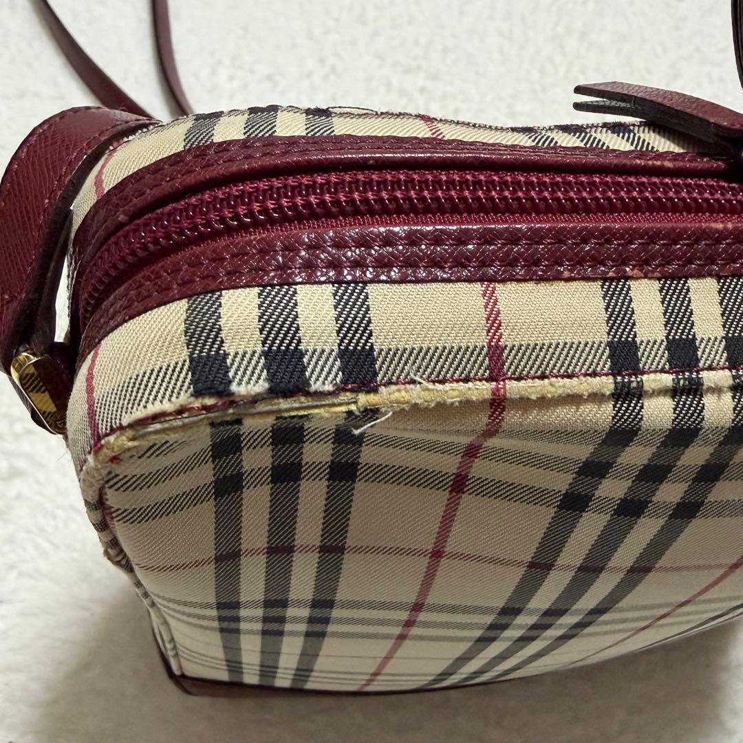 Burberry バーバリー　ショルダーバッグ　ノバチェック　レザー　レッド