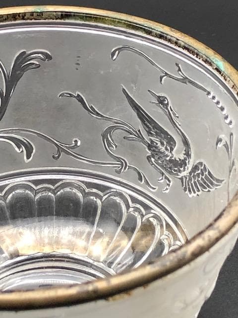 オールドバカラ　ジャポニズム　鳳凰デザインのクリスタル　花器