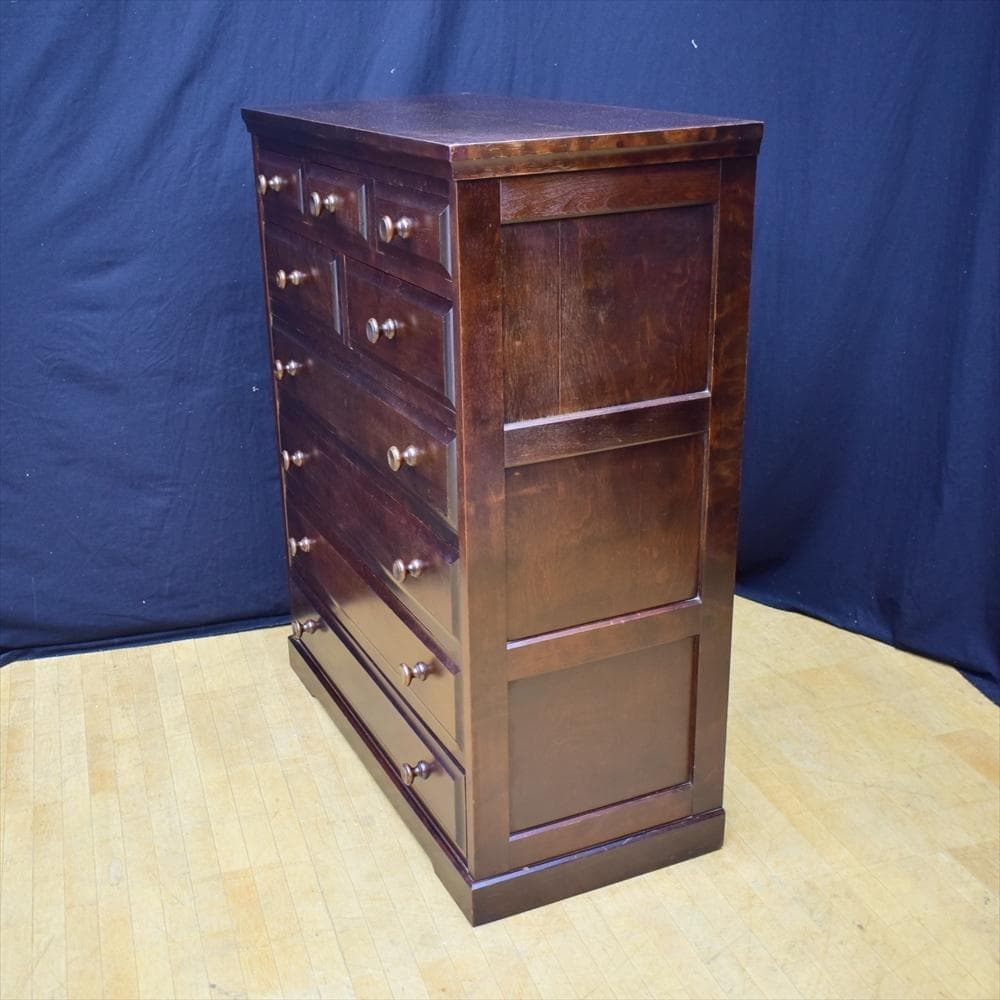 【送料込】 北海道民芸家具 樺 無垢 ６段９杯 タンス チェスト