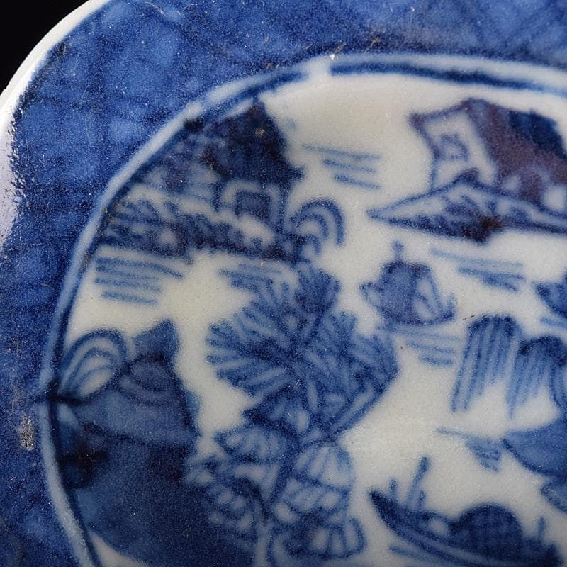 中国　青花　山水文　八角水孟　筆洗　V　R7988