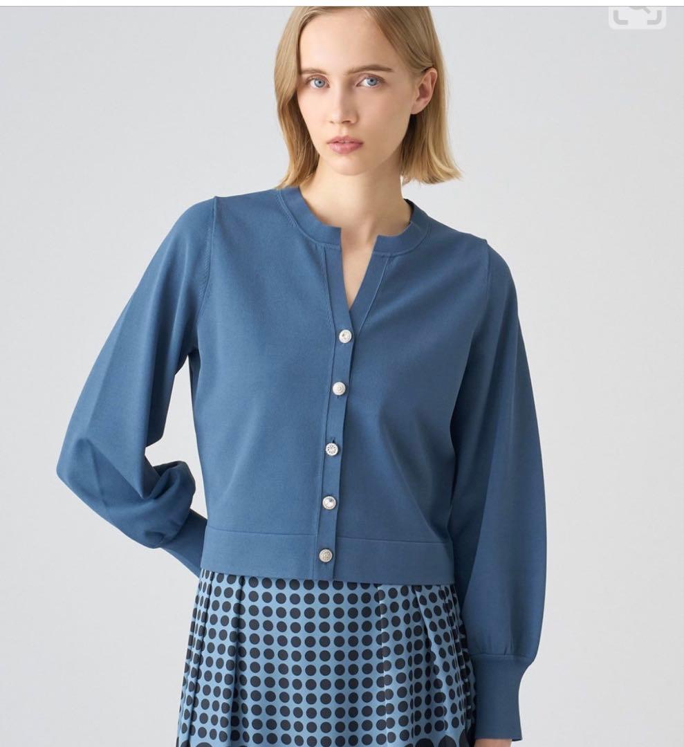 アナイ(ANAYI) ブルー ボタン付き カーディガン