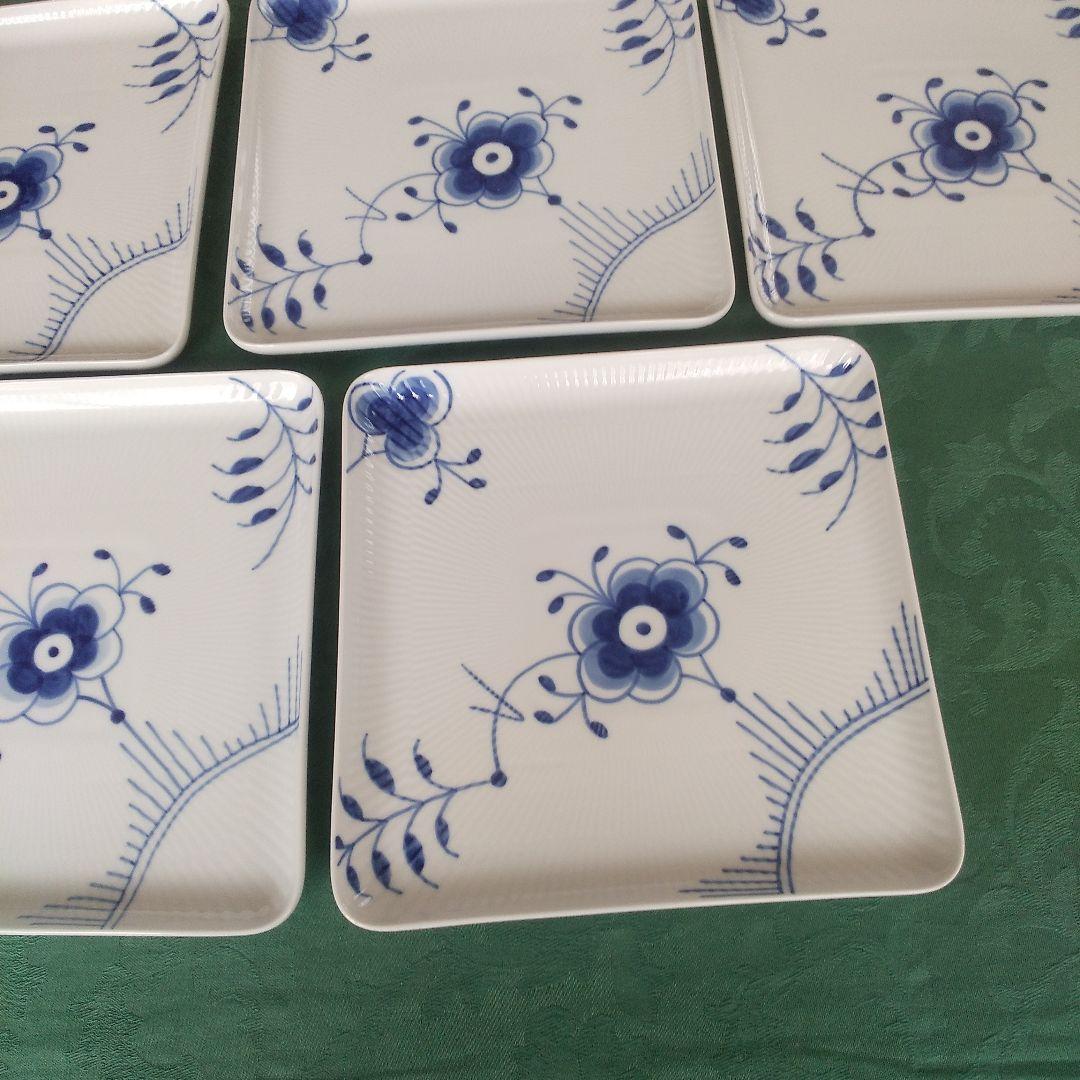 ロイヤルコペンハーゲンブルーフルーテッドメガスクエアディッシュ未使用5枚