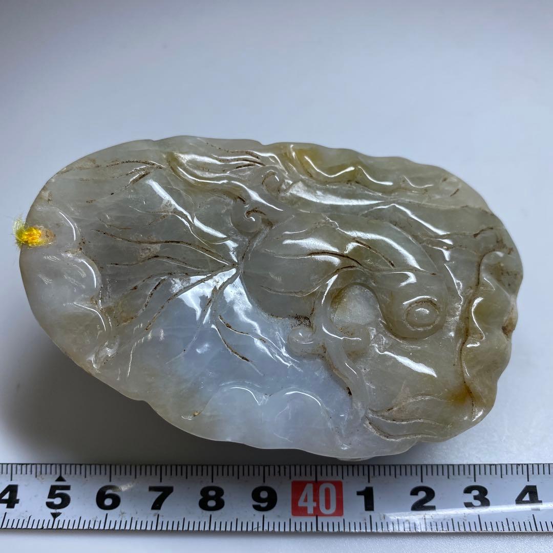 本翡翠　大振獅子置物装身具　幅約9㎝299g 東Y7-0403☆2Fタエチ