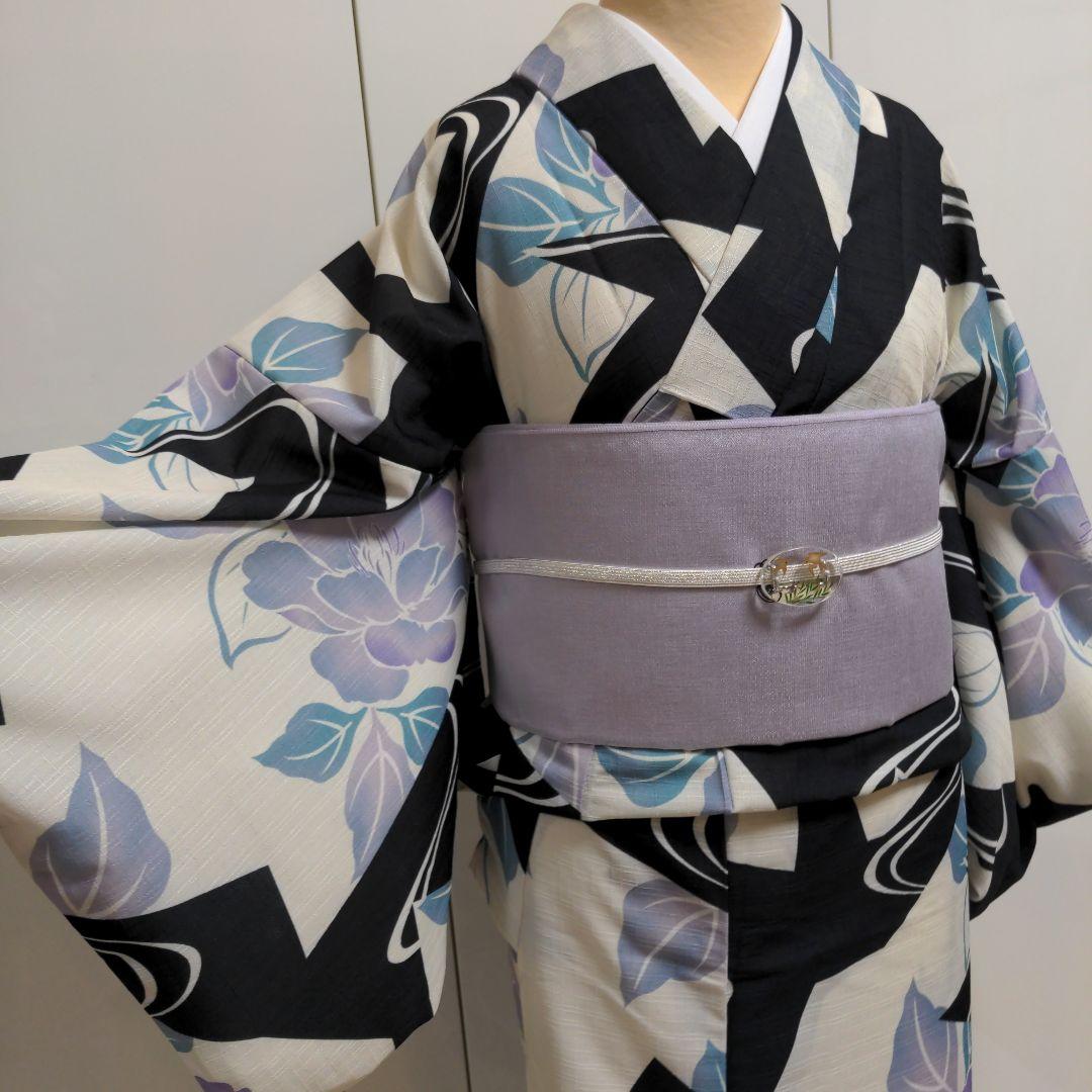 太陽様　確認用！浴衣 黒白幾何学模様 薄紫　ゆかた　Mサイズ