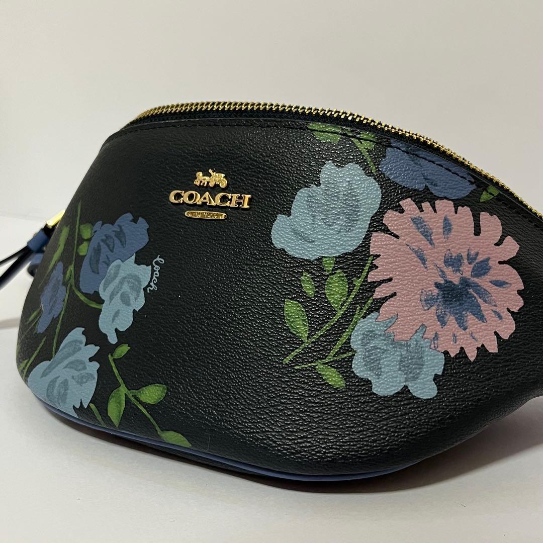 希少✨極美品✨コーチ　ボディバッグ　ウエスト　フローラル　花柄　レザー　濃紺