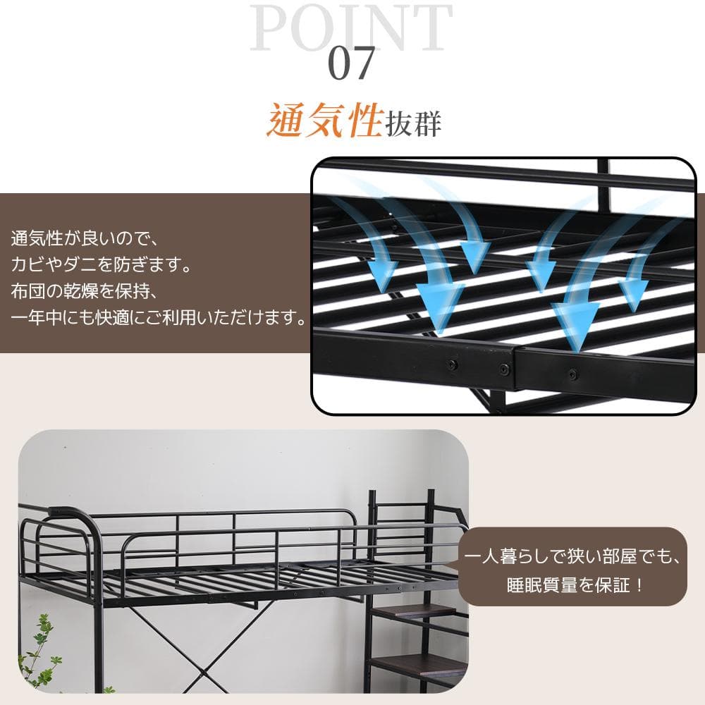 赤字価格！ロフトベッド シングル デスク付 北欧風 耐震 おしゃれ　Black