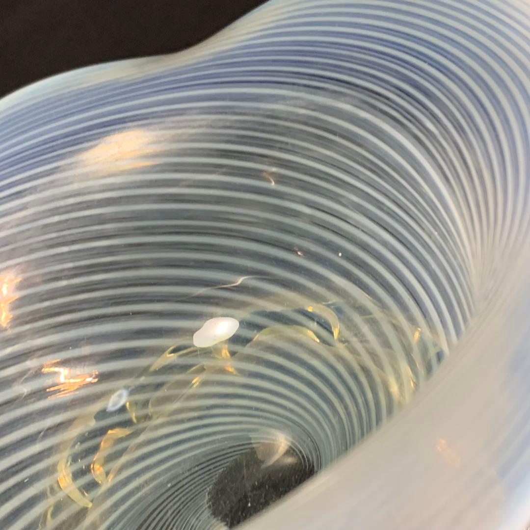 K644⭐︎乳白ぼかし 優美なドレープ イエロー 螺旋模様 和ガラス 糸巻柄