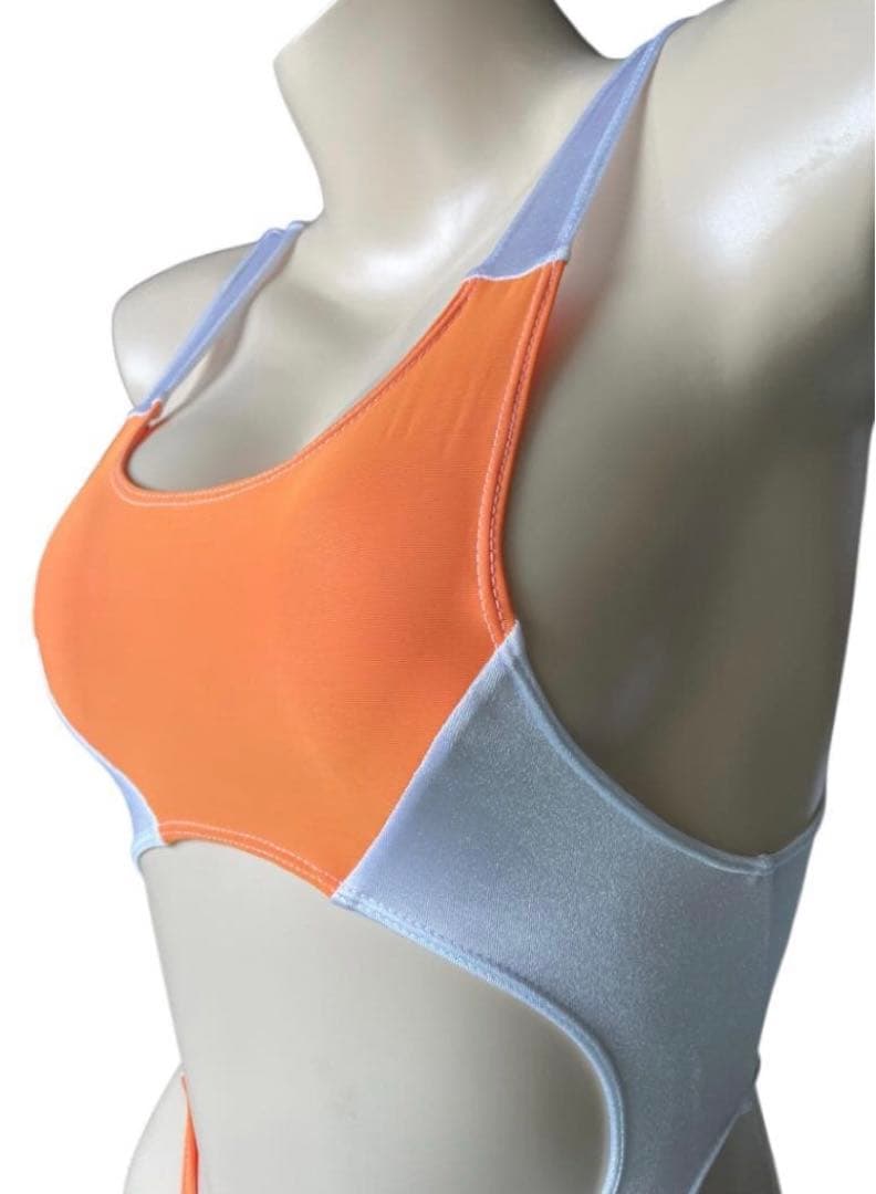 レオタード　ハイレグ　オレンジ×パールホワイト