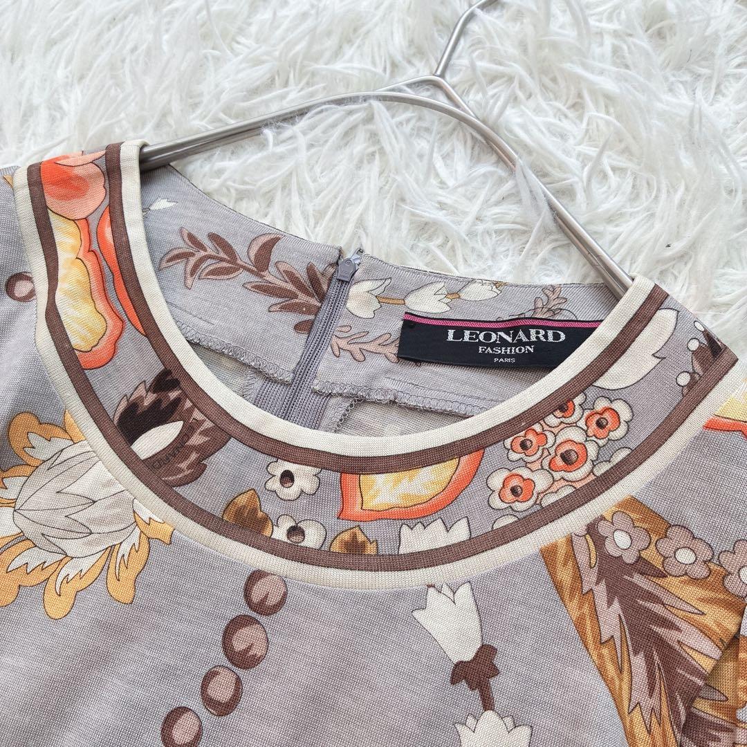 LEONARD レオナール シルク ウール 花柄 トリム 長袖シャツ ブラウス