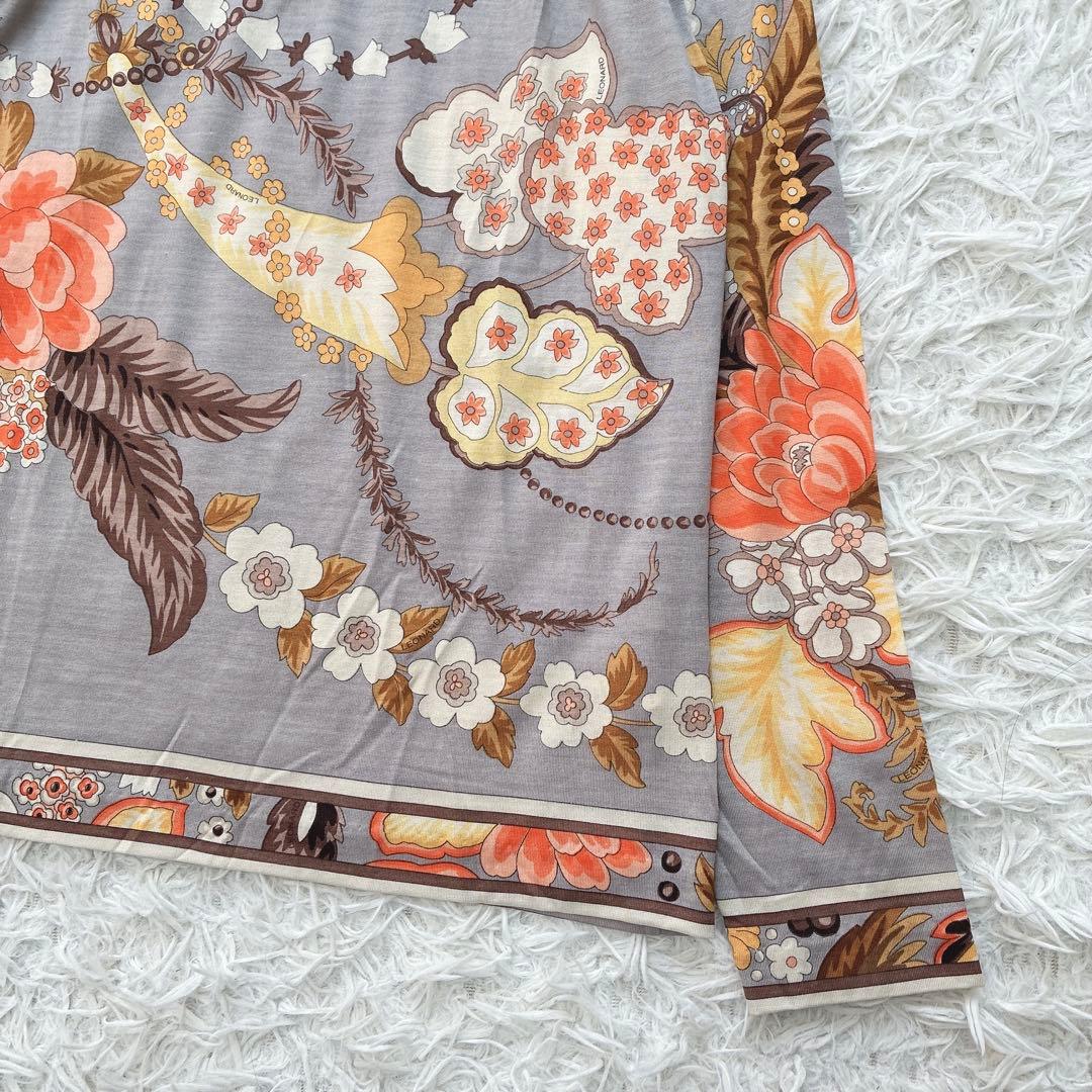 LEONARD レオナール シルク ウール 花柄 トリム 長袖シャツ ブラウス