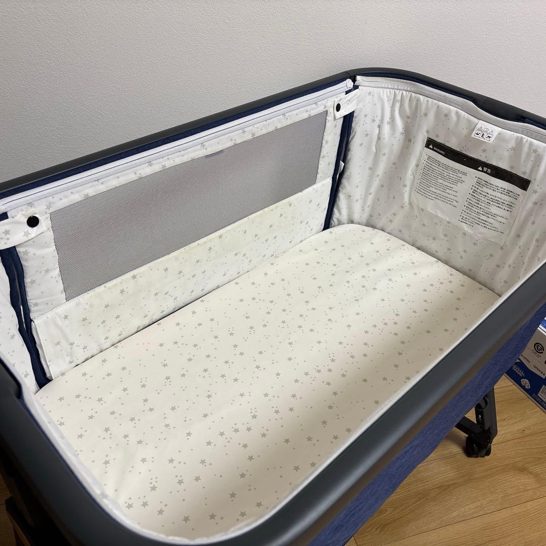 HZDMJ ベビーベッド 紺色　持ち運び 折りたたみ