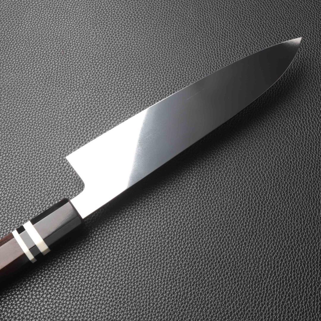 11040牛刀7寸家庭用 業務用刺身包丁鏡面仕上げ両刃 黒檀黒水牛白三本巻八角柄