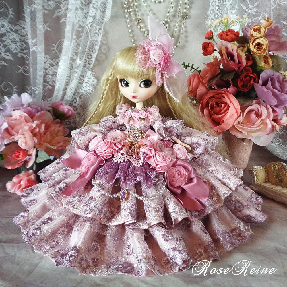 XmasSale アンネローゼ王妃クラシカルモーブピンクの豪華フリルドールドレス