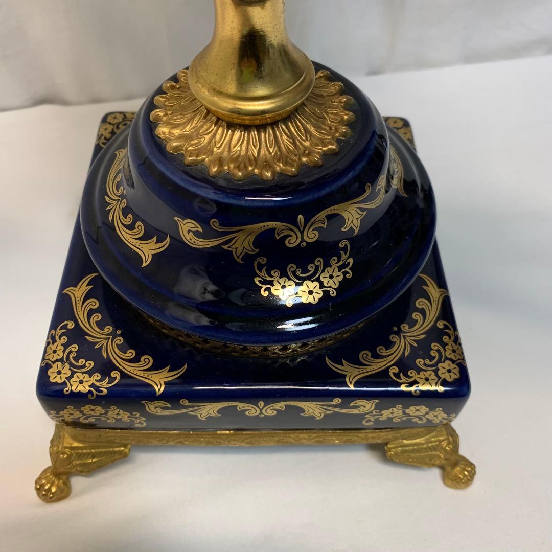 ヴィンテージ伊製コバルトブルー磁器5灯キャンドルスタンドロマンティック調美品豪華