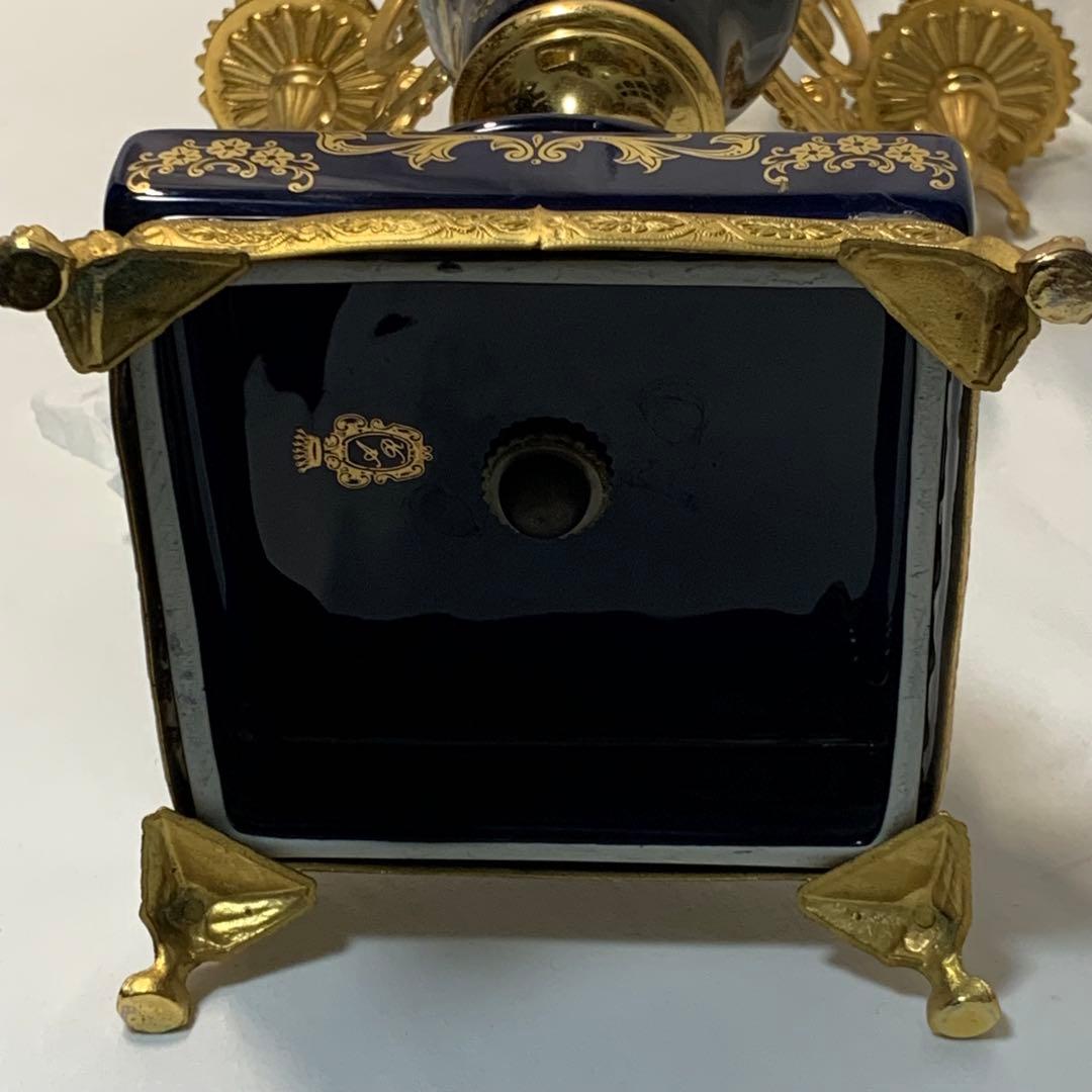 ヴィンテージ伊製コバルトブルー磁器5灯キャンドルスタンドロマンティック調美品豪華