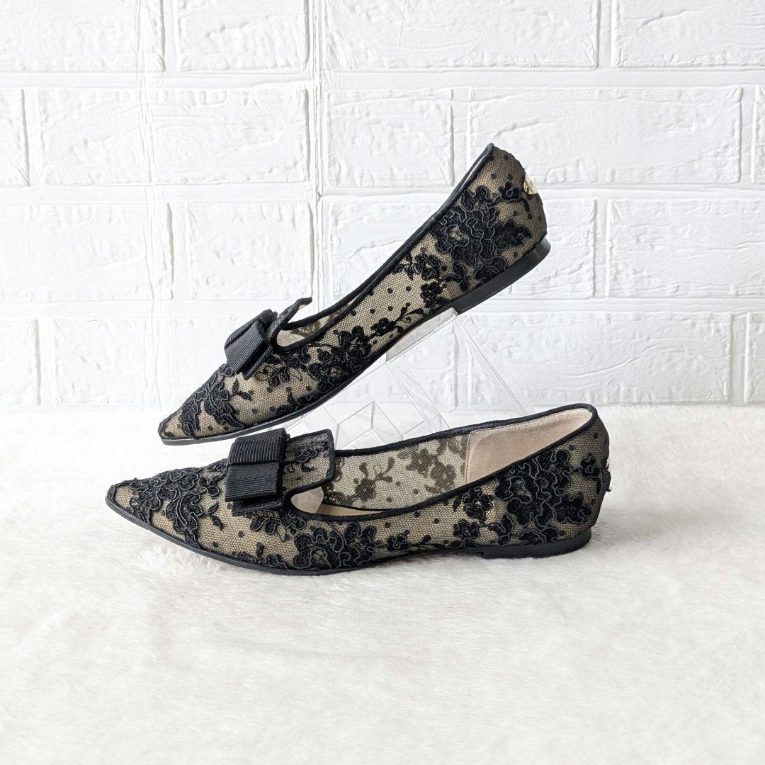 ✨人気✨JIMMY CHOO 総レース フラットシューズ フラワー 刺繍 黒