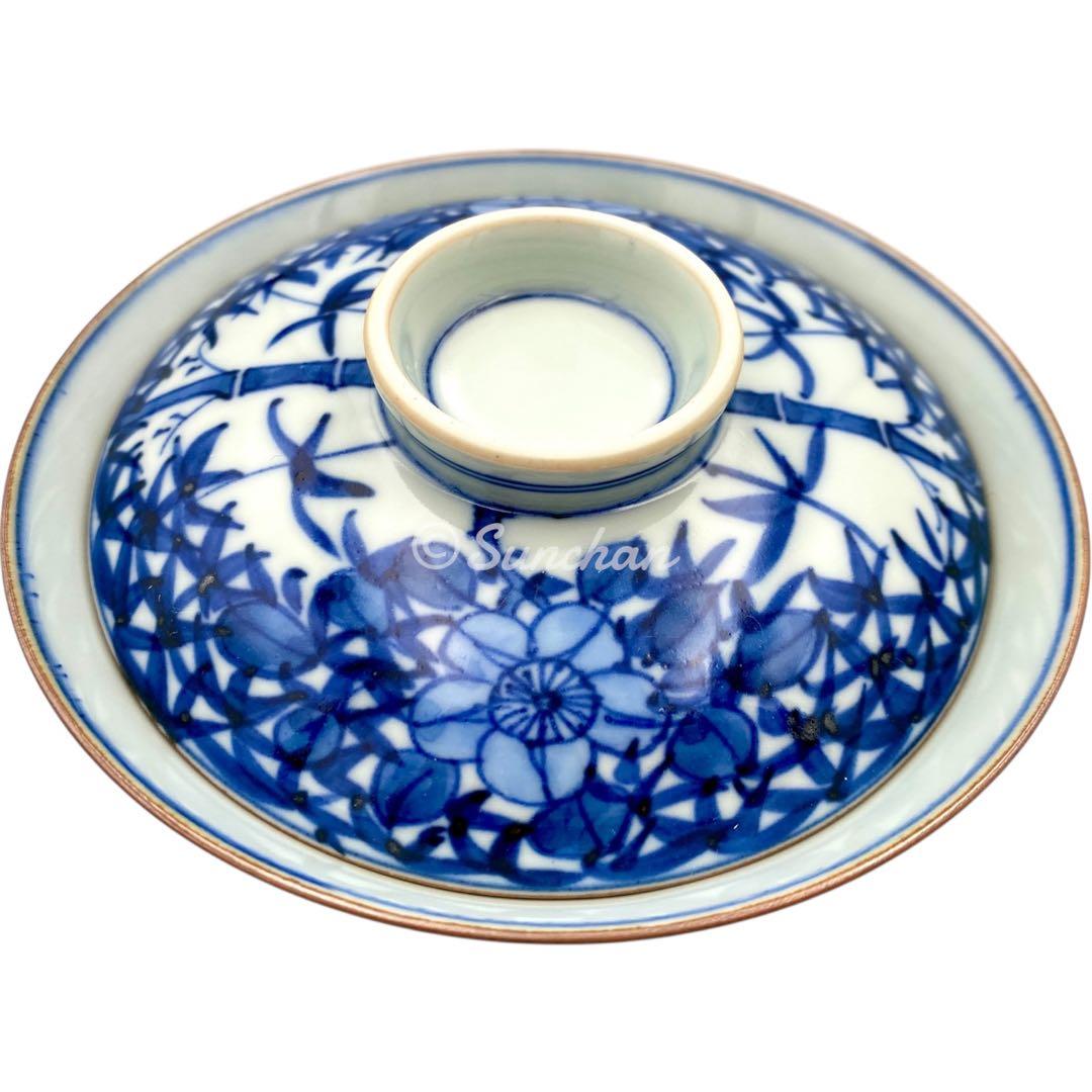 【未使用品】 京焼 清水焼 青葉花鳥 平安博峰作 蓋付き飯茶碗 夫婦茶碗 共箱付