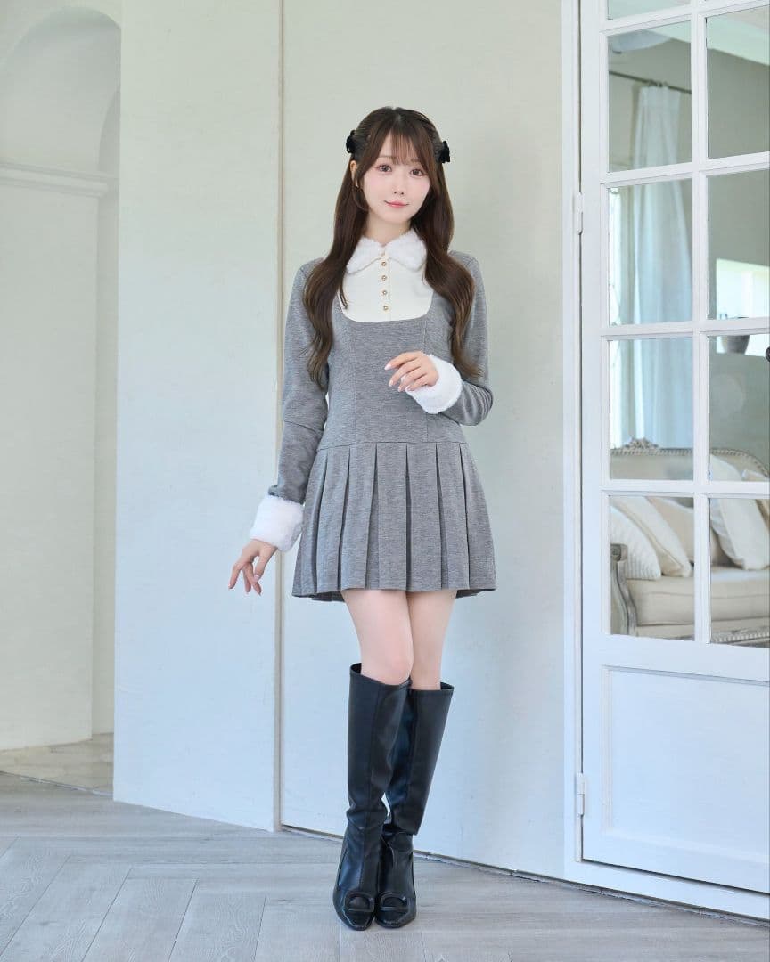 ワンピース Knit sew pleated op S