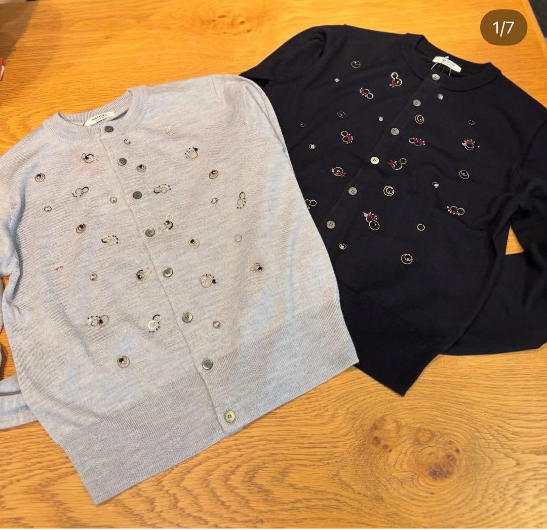 【MACPHEE】ウールビジュー クルーネックカーディガン