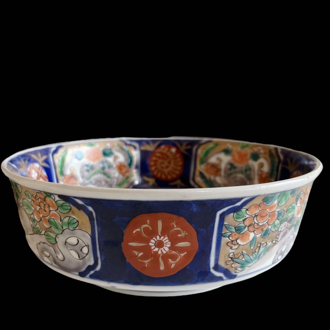 骨董品 古伊万里 二重高台鉢 アンティーク 花蝶 山水人物図 明治時代 伊万里