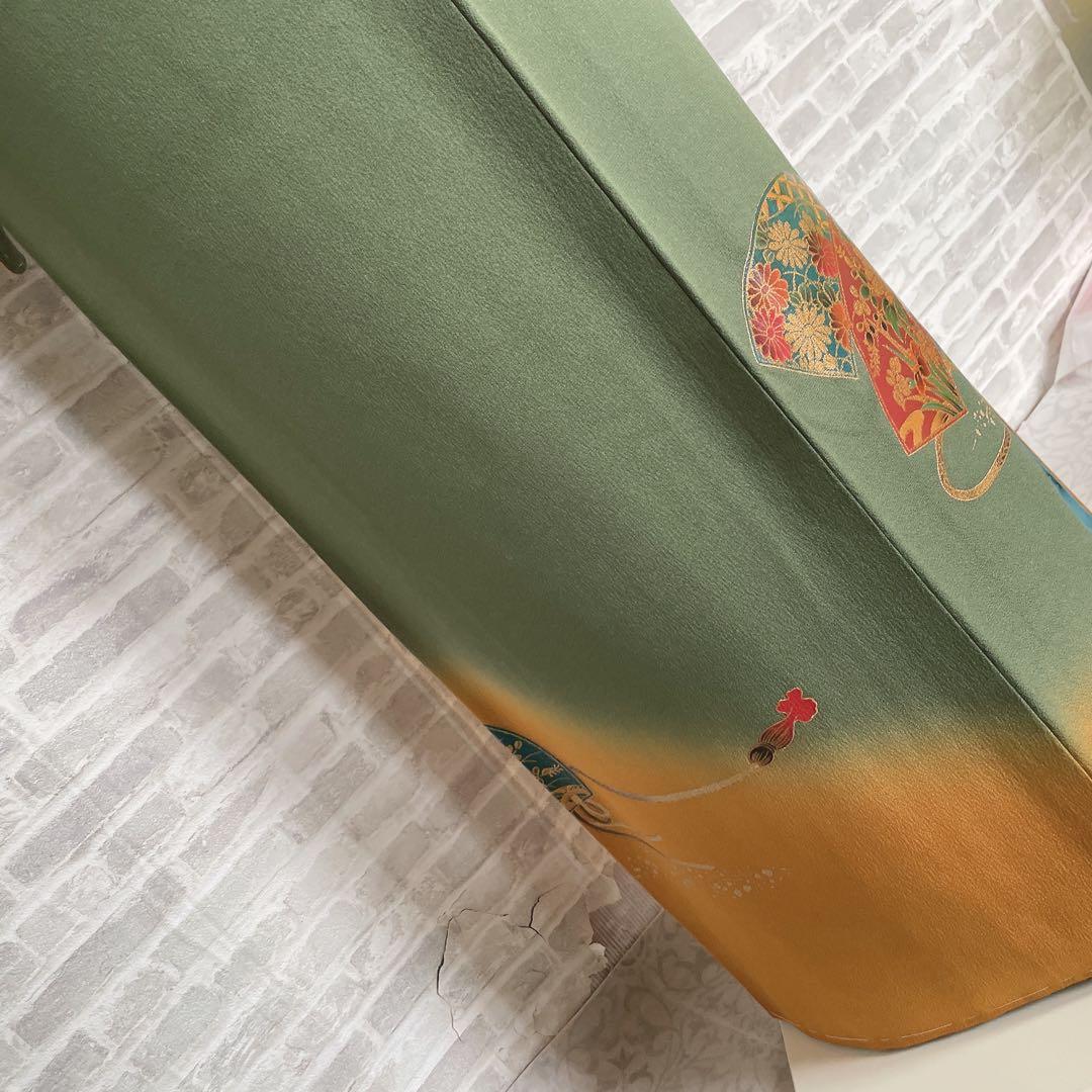 訪問着　フルセット　栞　地紙　紐紋様　エキゾチックカラー　躾糸付き　着物　Q5