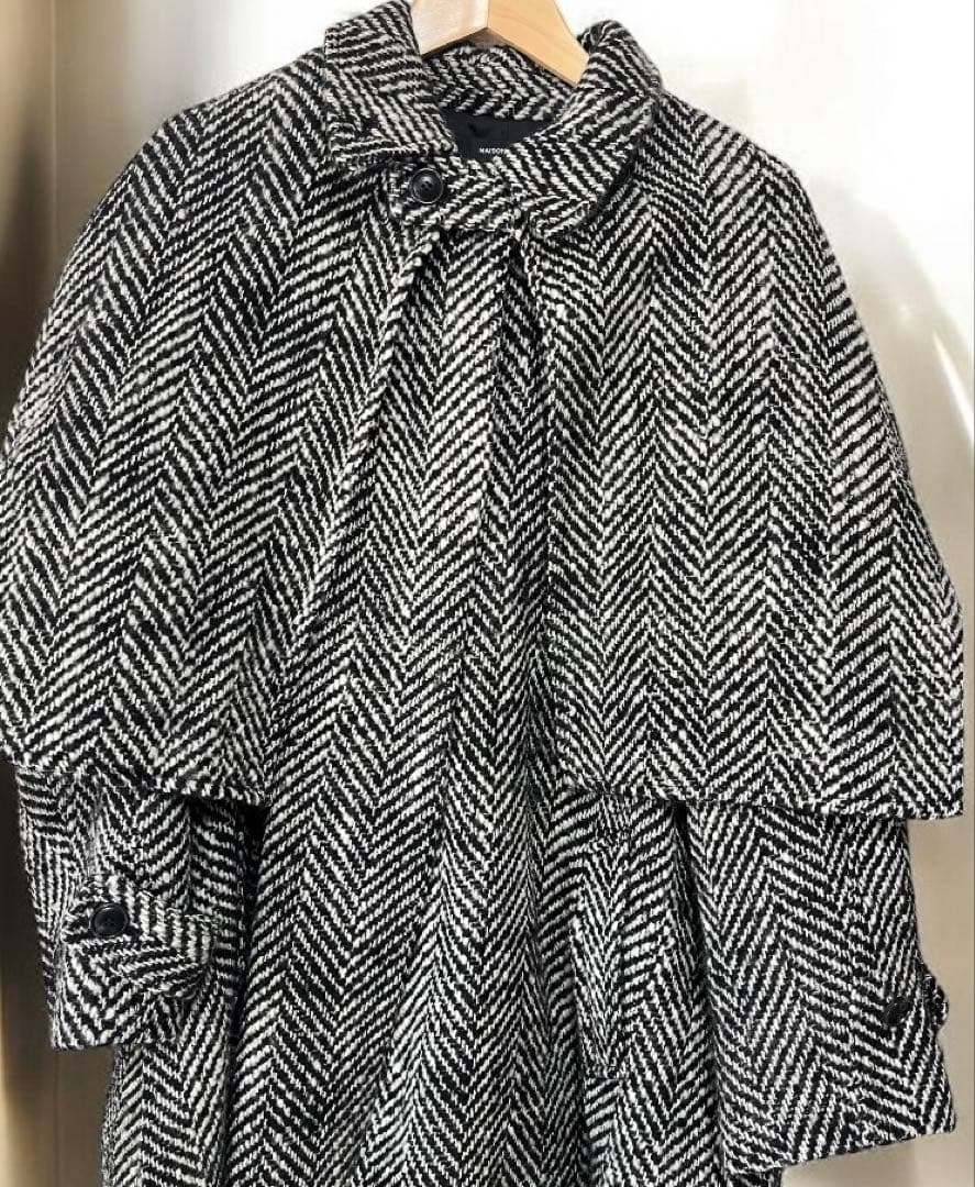 MAISON SPECIAL ヘリンボーン　ケープ　コート ツイード　FREE