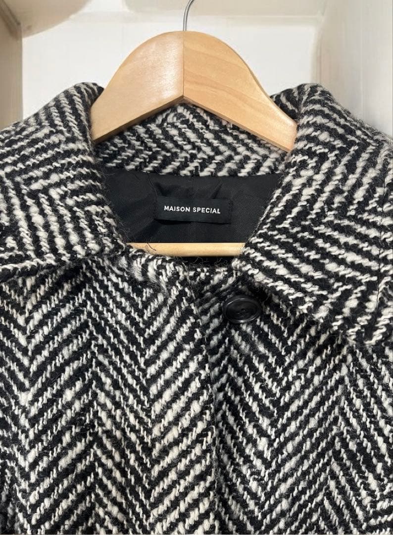 MAISON SPECIAL ヘリンボーン　ケープ　コート ツイード　FREE